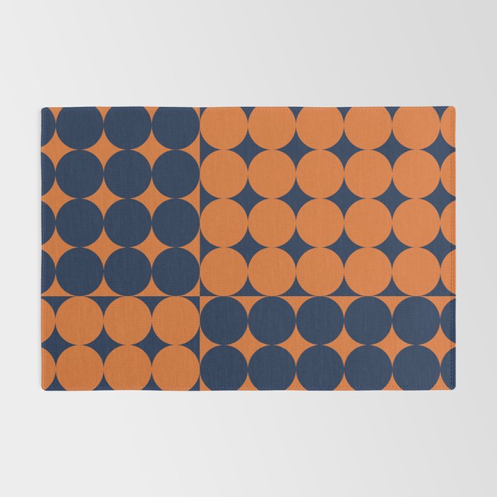 Abstraction Shapes 30 in vintage Orange and Navy Blue Rug Gallery Image 2