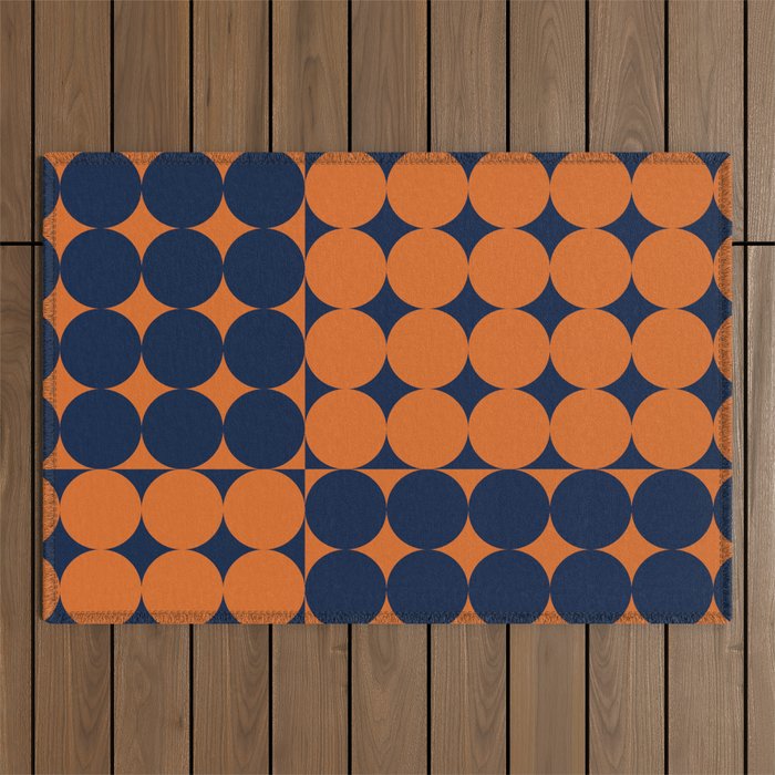 Abstraction Shapes 30 in vintage Orange and Navy Blue Outdoor Rug Gallery Image 1