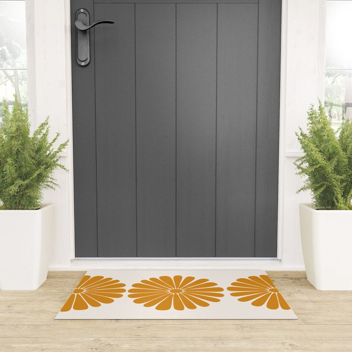 Retro Daisy Abstract V Golden Yellow Bold Floral Welcome Mat Gallery Image 3