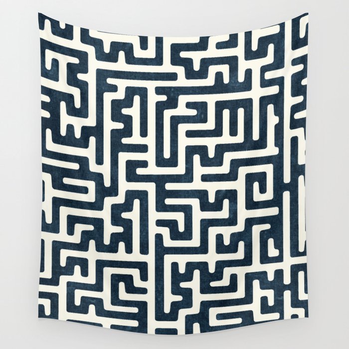 maze in dark blue Wall Tapestry Gallery Image 1