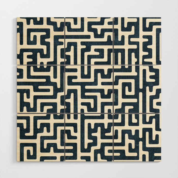 maze in dark blue Wood Wall Art Gallery Image 1
