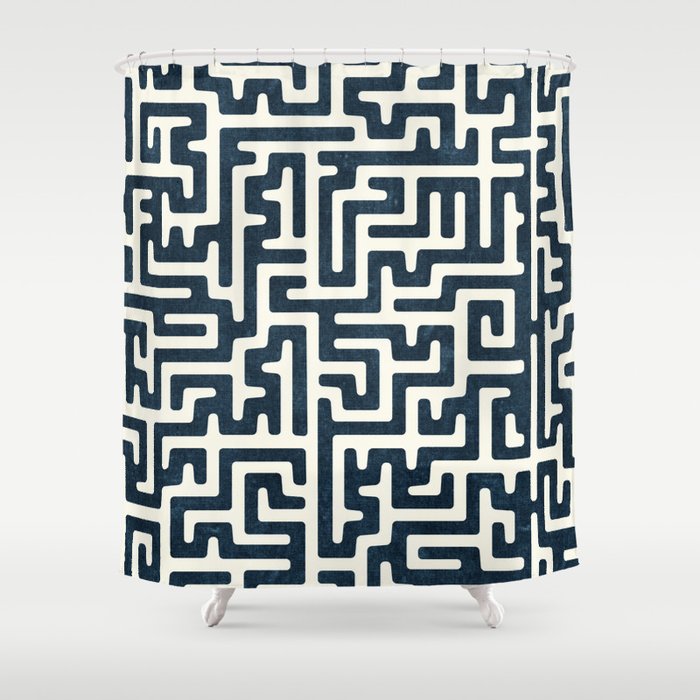 maze in dark blue Shower Curtain Gallery Image 1