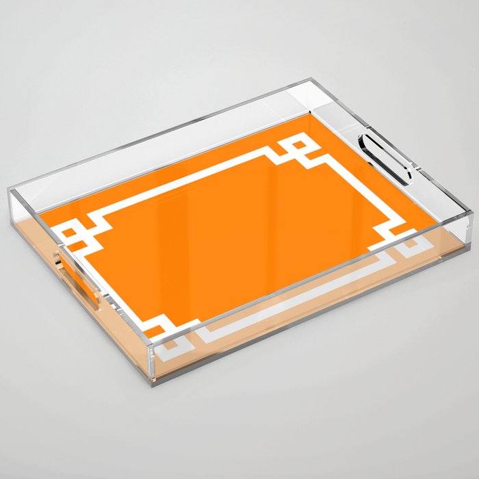 Orange and White Greek Key Square Border Acrylic Tray Gallery Image 1