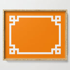 Orange and White Greek Key Square Border Serving Tray Gallery Image 1