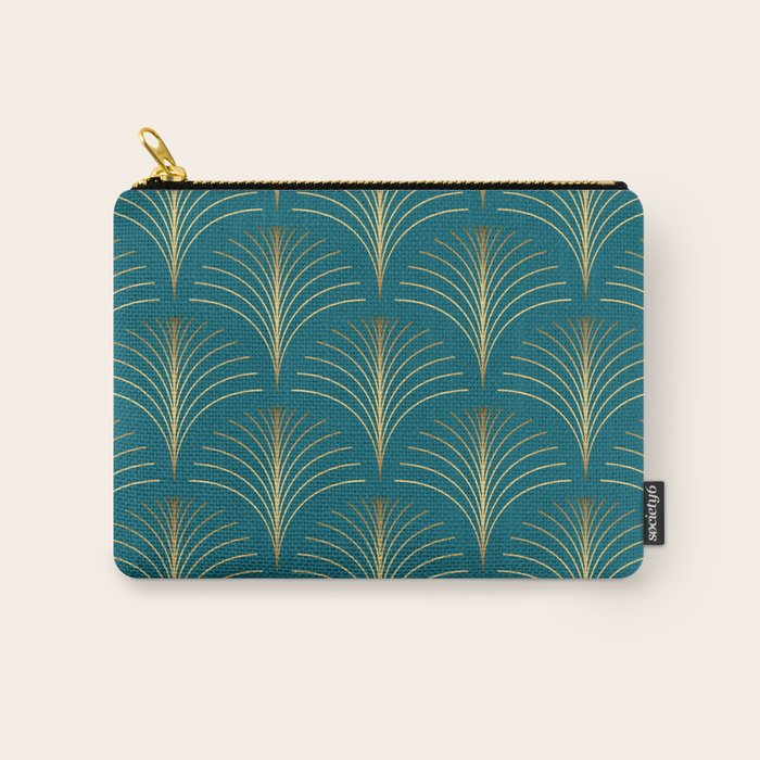 Art Deco Gold Fans on Turquoise Carry All Pouch Gallery Image 1