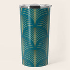Art Deco Gold Fans on Turquoise Travel Mug Gallery Image 1