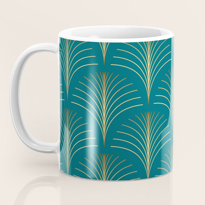 Art Deco Gold Fans on Turquoise Coffee Mug Gallery Image 3
