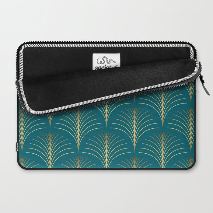 Art Deco Gold Fans on Turquoise Laptop Sleeve Gallery Image 2