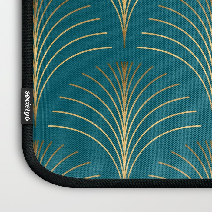Art Deco Gold Fans on Turquoise Laptop Sleeve Gallery Image 3