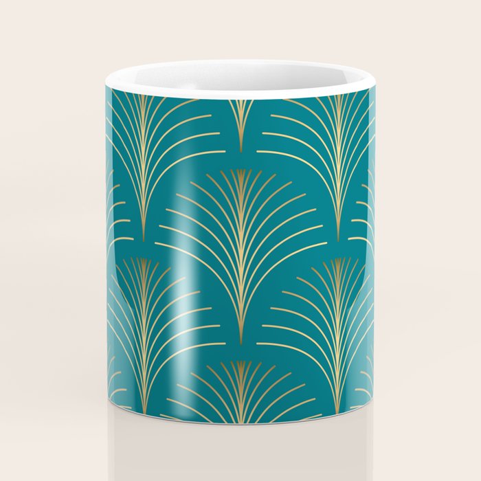 Art Deco Gold Fans on Turquoise Coffee Mug Gallery Image 4