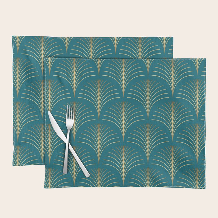 Art Deco Gold Fans on Turquoise Placemat Gallery Image 1
