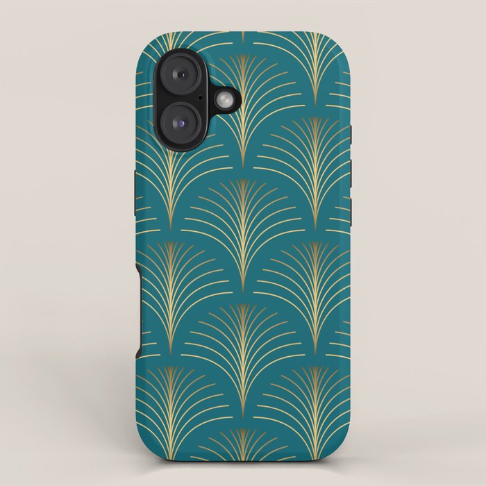 Art Deco Gold Fans on Turquoise iPhone Case Gallery Image 1