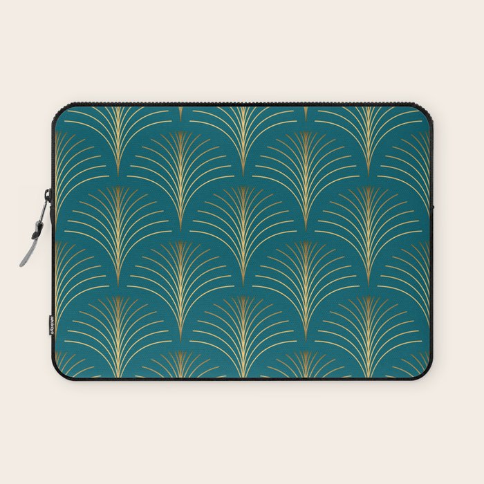 Art Deco Gold Fans on Turquoise Laptop Sleeve Gallery Image 1