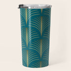 Art Deco Gold Fans on Turquoise Travel Mug Gallery Image 3