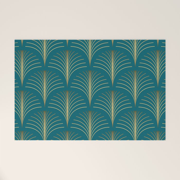 Art Deco Gold Fans on Turquoise Welcome Mat Gallery Image 1
