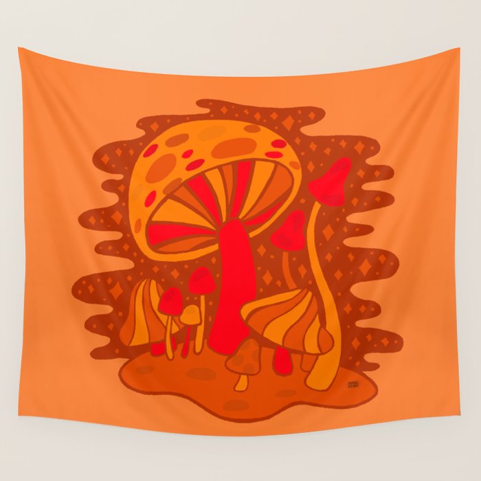 Orange Mushrooms Wall Tapestry Gallery Image 4