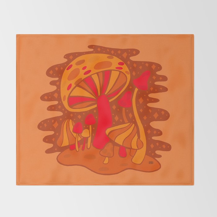 Orange Mushrooms Throw Blanket Gallery Image 2