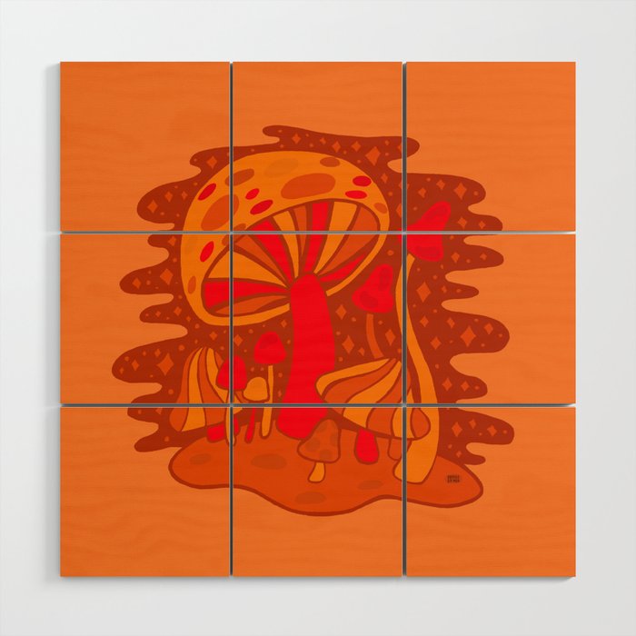 Orange Mushrooms Wood Wall Art Gallery Image 1