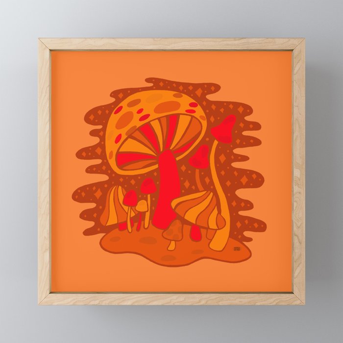 Orange Mushrooms Mini Art Print Gallery Image 1