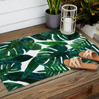 Tropical Nature Monstera Watercolor Painting, Botanical Jungle Dark Palm Illustration Outdoor Rug Gallery Image 2