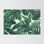 Tropical Nature Monstera Watercolor Painting, Botanical Jungle Dark Palm Illustration Rug Gallery Image 2