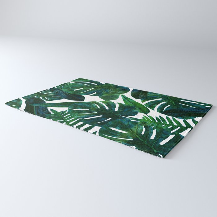 Tropical Nature Monstera Watercolor Painting, Botanical Jungle Dark Palm Illustration Rug Gallery Image 3