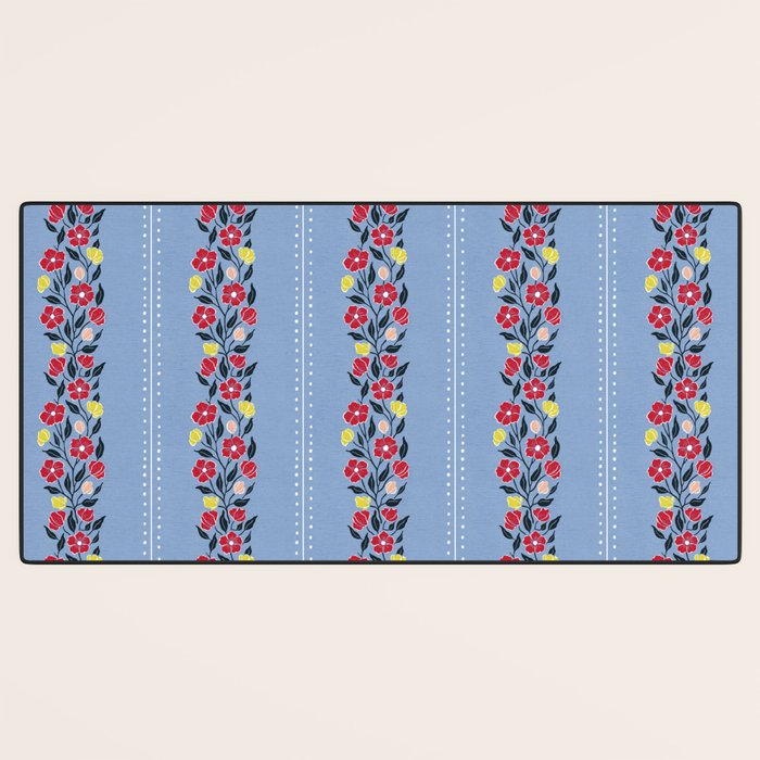 Vintage Posey Stripe Floral on Blue Linen Desk Mat Gallery Image 3