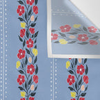 Vintage Posey Stripe Floral on Blue Linen Wall Tapestry Gallery Image 3