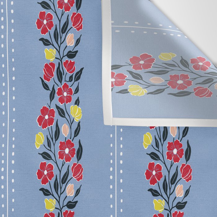 Vintage Posey Stripe Floral on Blue Linen Wall Tapestry Gallery Image 3