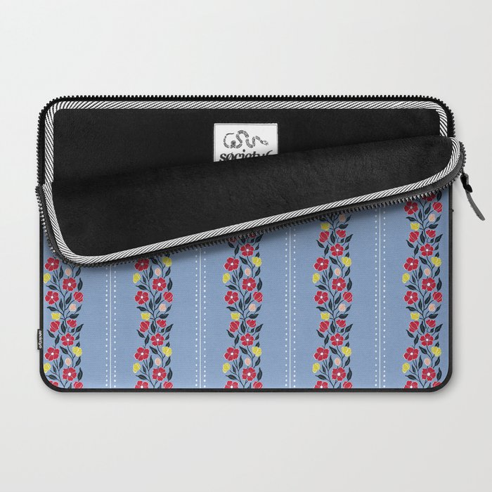 Vintage Posey Stripe Floral on Blue Linen Laptop Sleeve Gallery Image 2