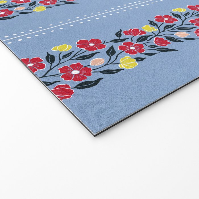 Vintage Posey Stripe Floral on Blue Linen Welcome Mat Gallery Image 2