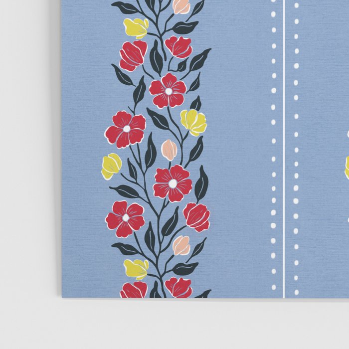 Vintage Posey Stripe Floral on Blue Linen Poster Gallery Image 3