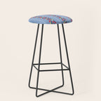 Vintage Posey Stripe Floral on Blue Linen Stool Gallery Image 1