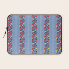Vintage Posey Stripe Floral on Blue Linen Laptop Sleeve Gallery Image 1