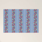 Vintage Posey Stripe Floral on Blue Linen Welcome Mat Gallery Image 1