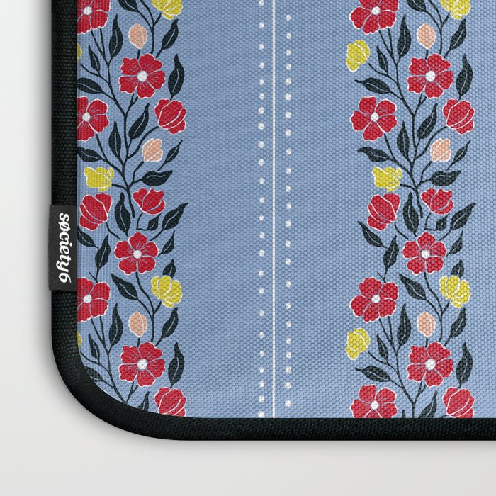 Vintage Posey Stripe Floral on Blue Linen Laptop Sleeve Gallery Image 3