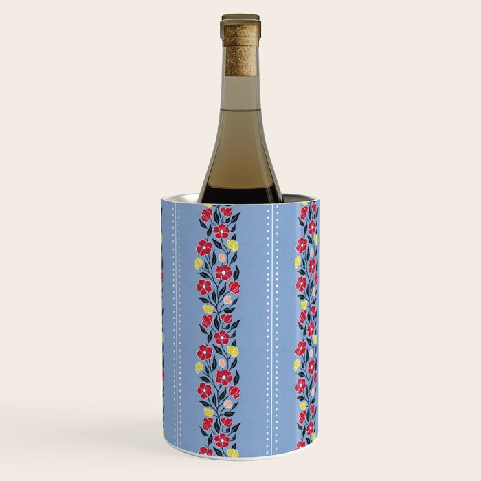 Vintage Posey Stripe Floral on Blue Linen Wine Chiller Gallery Image 3