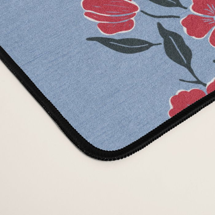 Vintage Posey Stripe Floral on Blue Linen Desk Mat Gallery Image 4