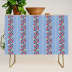 Vintage Posey Stripe Floral on Blue Linen Credenza Gallery Image 1