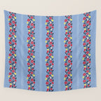 Vintage Posey Stripe Floral on Blue Linen Wall Tapestry Gallery Image 4