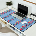 Vintage Posey Stripe Floral on Blue Linen Desk Mat Gallery Image 2