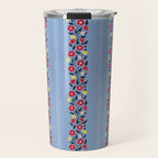 Vintage Posey Stripe Floral on Blue Linen Travel Mug Gallery Image 1