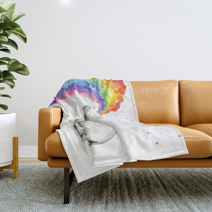 Baby Elephant Spraying Rainbow Throw Blanket Gallery Image 1