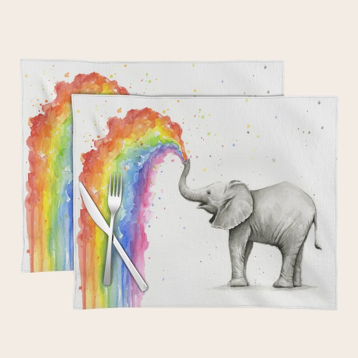 Baby Elephant Spraying Rainbow Placemat Gallery Image 1