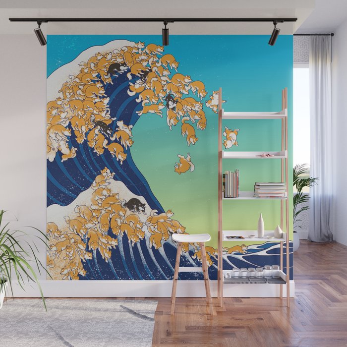 Shiba Inu in Great Wave Wall Mural Gallery Image 1