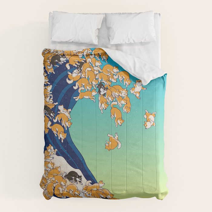 Shiba Inu in Great Wave Comforter Gallery Image 1