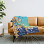 Shiba Inu in Great Wave Throw Blanket Gallery Image 1