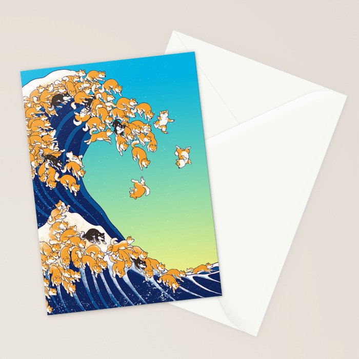 Shiba Inu in Great Wave Stationery Card Gallery Image 2