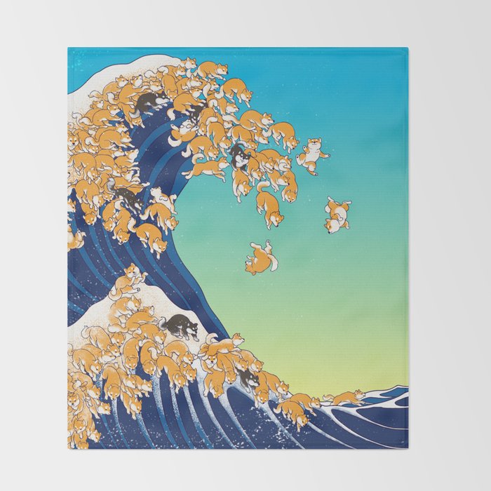 Shiba Inu in Great Wave Throw Blanket Gallery Image 2