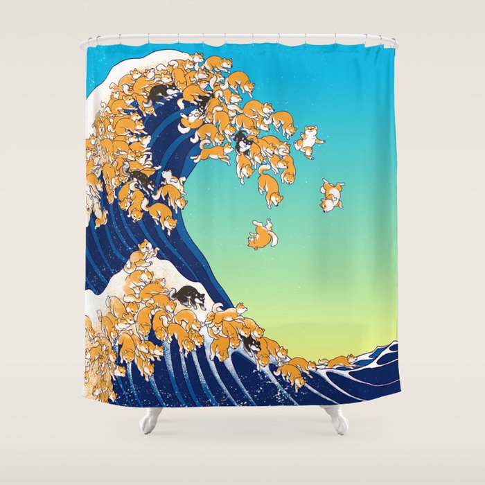Shiba Inu in Great Wave Shower Curtain Gallery Image 1